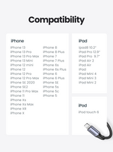 UGREEN 2M MFI Certified USB-A to 8-Pin iPhone Charging Cable - Silver - Low Angle
