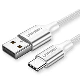 UGREEN 60409 3M USB-A to USB-C Fast Charging Cable (Silver White) - Front View