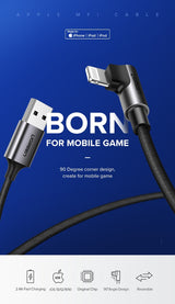 UGREEN 60521 90-Degree USB-A to 8-Pin Charger Cable - 1M Length - Side View
