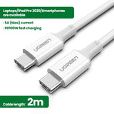 UGREEN 60552 USB-C 2.0 to TYPE-C Male to Male Data Cable 5A 2M White - Front View