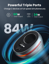 UGREEN 84W Dual Port Fast Charge Car Adapter (Space Grey) - Side View