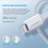 UGREEN 60749 MFi USB-C to iPhone 8-pin Charging Cable 2M - Top-Down View