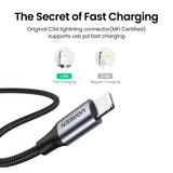 UGREEN 60761 USB-C to iPhone 8-pin Fast-Charging Cable 2M - Top-Down View