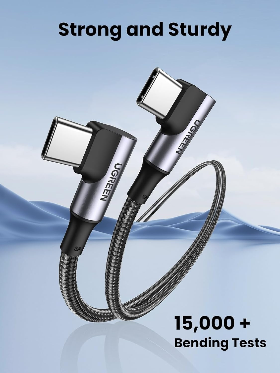 UGREEN 90-Degree 100W Fast Charging USB-C Cable - 2M Length