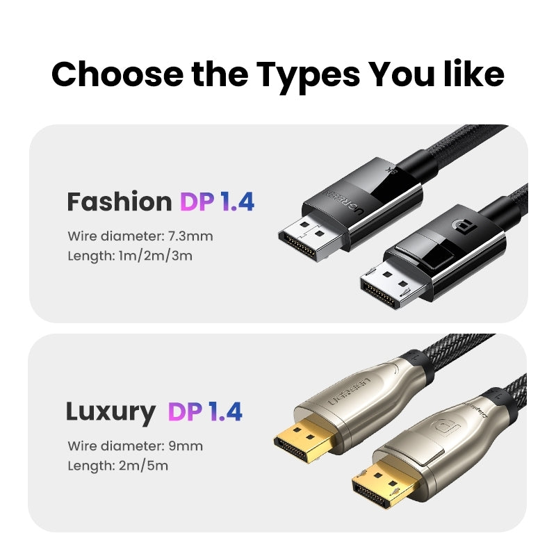 UGREEN 8K DisplayPort 1.4 Male to Male Braided Cable - 5M, VESA Certified