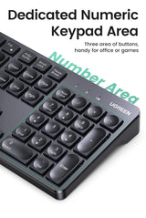 UGREEN 104-Key 2.4G Wireless Keyboard with LED Indicators - Side View