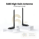 UGREEN AC650 Dual Band High-Gain Wireless USB WiFi Adapter with 6dBi Antenna - Front View