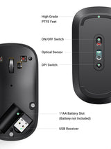 UGREEN 90372 Ultra-Slim 2.4G Silent Wireless Mouse - Rear View