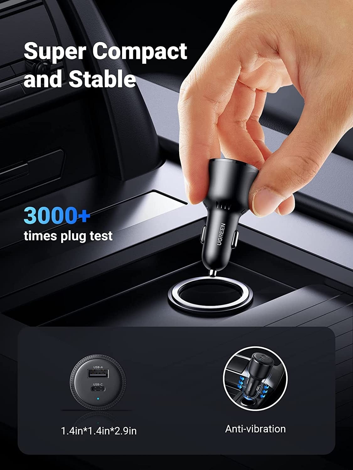 UGREEN 63W Dual-Port Fast Charging Car Adapter