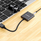 Simplecom CA152 USB to 3.5mm Audio and Microphone Sound Card Adapter for TRS or TRRS Headset with Mic - 45-Degree Angle