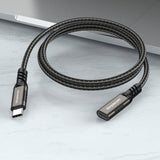 USB-C Male to Female Extension Cable - 20Gbps Data Transfer & 100W PD Charging, 1M Nylon Braided - Top-Down View