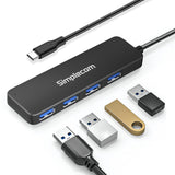 Simplecom CH340 Compact USB-C to 4 Port USB-A Hub USB 3.2 Gen1 - Front View