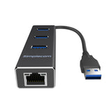 Simplecom CHN410 Aluminium 3 Port USB 3.0 HUB with Gigabit Ethernet Adapter 1000Mbps Black - Front View