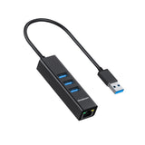 Simplecom CHN420 Aluminium 3 Port SuperSpeed USB HUB with Gigabit Ethernet Adapter Black - Front View