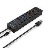 48W 10-Port USB 3.0 Hub & Charger with Individual Power Switches and Fast Charging Support - Front View