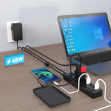 48W 10-Port USB 3.0 Hub & Charger with Individual Power Switches and Fast Charging Support - Rear View
