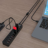 48W 10-Port USB 3.0 Hub & Charger with Individual Power Switches and Fast Charging Support - Close-Up Angle