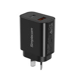 Simplecom CU220 Dual Port PD 20W Fast Wall Charger USB-C + USB-A for Phone Tablet - Front View
