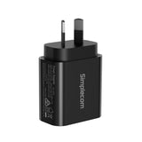 Simplecom CU220 Dual Port PD 20W Fast Wall Charger USB-C + USB-A for Phone Tablet - Side View