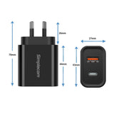 Simplecom CU220 Dual Port PD 20W Fast Wall Charger USB-C + USB-A for Phone Tablet - Top-Down View