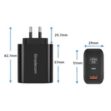 Simplecom CU265 Dual Port PD 65W GaN Fast Wall Charger USB-C + USB-A for Phone Laptop - Top-Down View