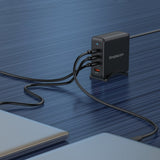 Simplecom CU400 4-Port PD 100W GaN Fast Charger 3xUSB-C + USB-A for Phone Tablet Laptop - 45-Degree Angle