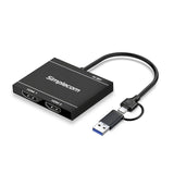 Simplecom DA327 USB 3.0 & USB-C Dual HDMI Adapter for Dual 1080p Monitors