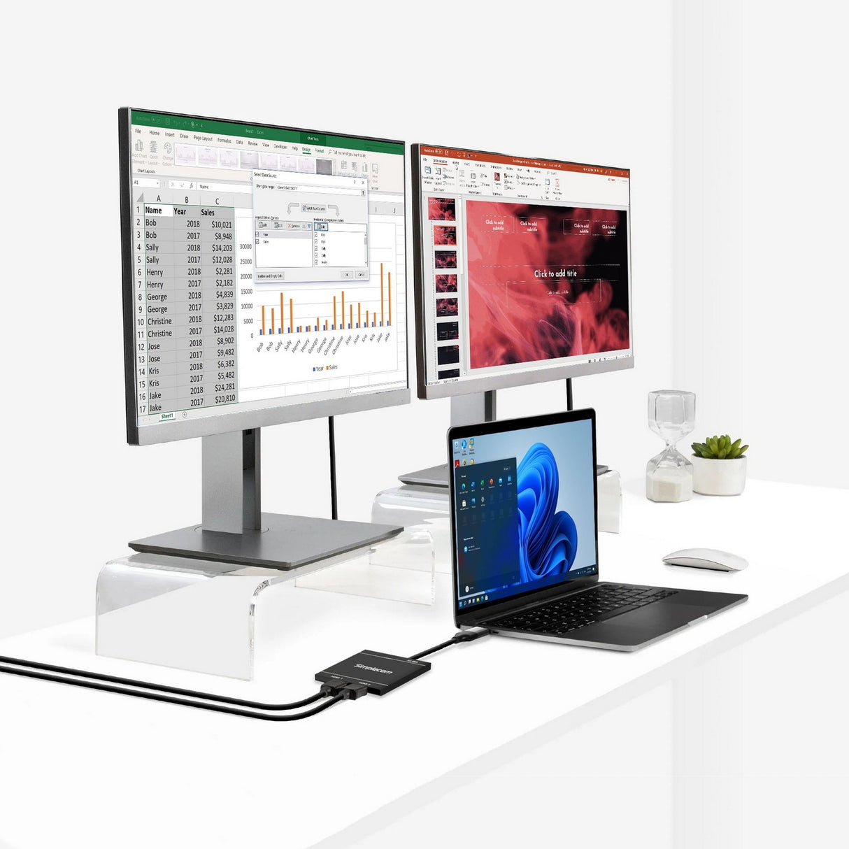 Simplecom DA327 USB 3.0 & USB-C Dual HDMI Adapter for Dual 1080p Monitors