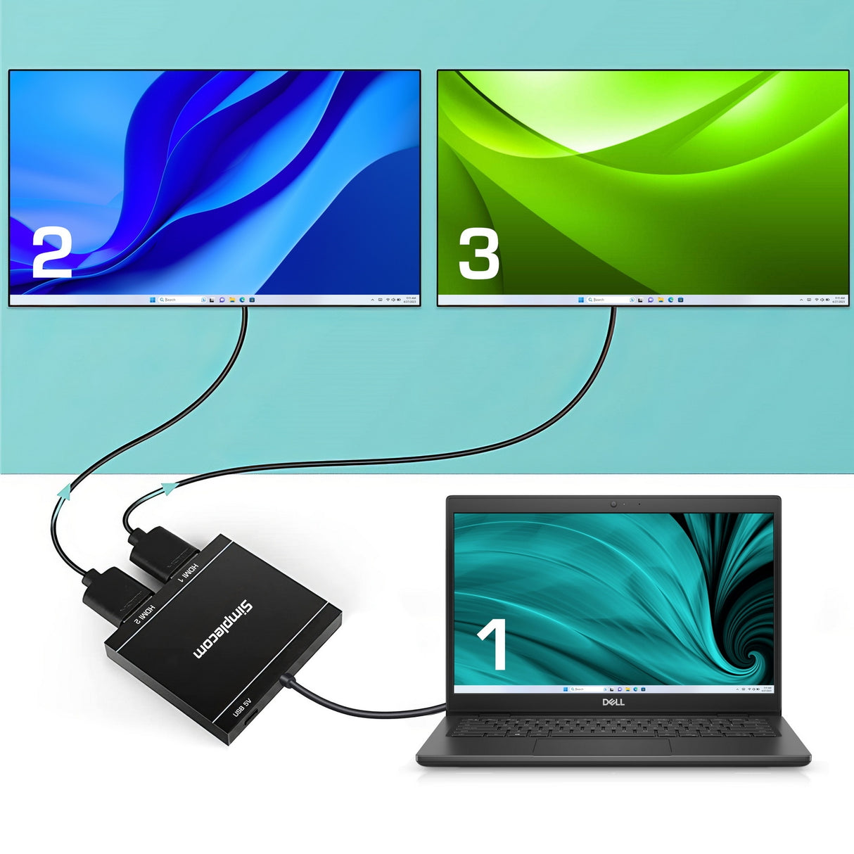 Simplecom DA327 USB 3.0 & USB-C Dual HDMI Adapter for Dual 1080p Monitors