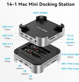 ACASIS M001PRO 14-in-1 Mac Mini Docking Station USB4 40Gbps Dock Dual 4K60Hz DP NVMe SSD x 2, USB-A x 3, DP x 2, PD/SD/TF Built for High-Performance Workstations