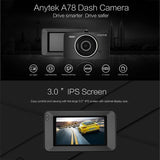 Anytek A78 Full HD 1080P Dash Camera with 170° Wide Angle and 24/7 Parking Surveillance - Front View