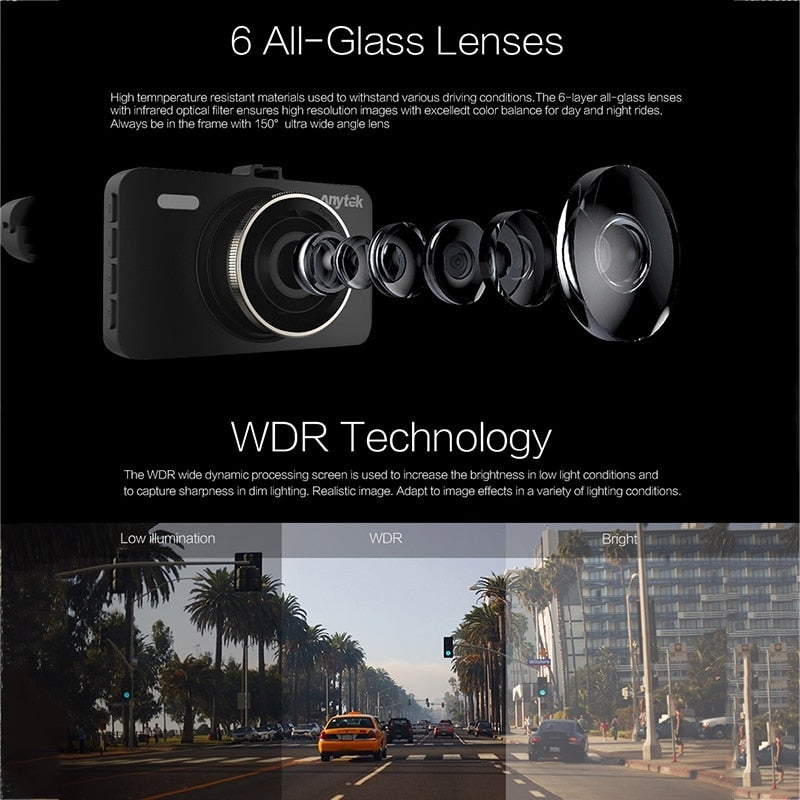 Anytek A78 Full HD 1080P Dash Camera with 170? Wide Angle and 24/7 Parking Surveillance