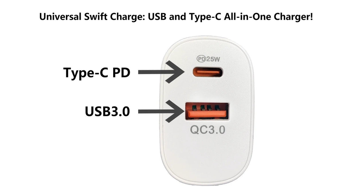 25W Fast PD Charger with USB-A and Type-C Ports for AU Plug