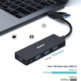 BENFEI 000291BK 4-Port USB 3.0 Ultra Flat Data Hub, USB C Hub with 4 Ports USB 3.0 Adapter - Front View