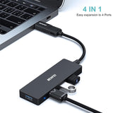 BENFEI 000291BK 4-Port USB 3.0 Ultra Flat Data Hub, USB C Hub with 4 Ports USB 3.0 Adapter - Side View