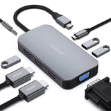 BENFEI 335GY USB-C Hub with Triple Display, 8-in-1 Docking Station (100W PD, Dual 4K HDMI, VGA, 3x USB 3.0)