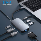 BENFEI 335GY USB-C Hub with Triple Display, 8-in-1 Docking Station (100W PD, Dual 4K HDMI, VGA, 3x USB 3.0) - Side View