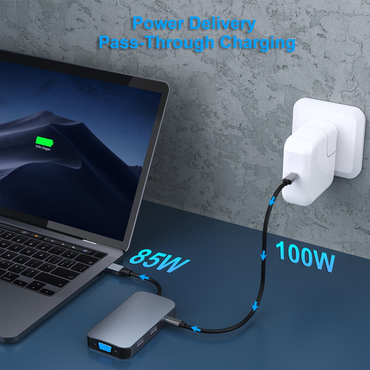 BENFEI 335GY USB-C Hub with Triple Display, 8-in-1 Docking Station (100W PD, Dual 4K HDMI, VGA, 3x USB 3.0)