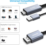 BENFEI 344GY-1M HDMI to DisplayPort Unidirectional 4K Active Cable with USB Powered 1M - Front View