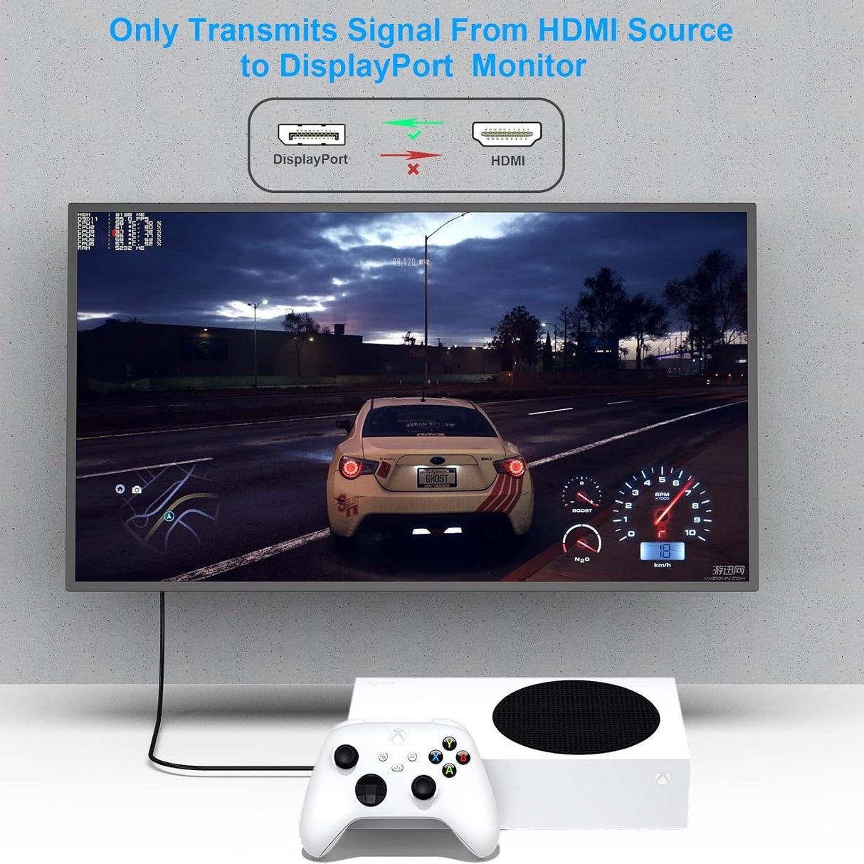 BENFEI 344GY-1M HDMI to DisplayPort Unidirectional 4K Active Cable with USB Powered 1M