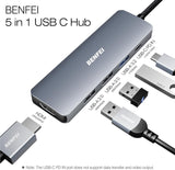 BENFEI USB C Hub 5-in-1 with 4K HDMI(Certified) Aluminum Case - Front View