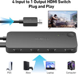 BENFEI 365BK HDMI Switch 4 in 1 Out 4K@60Hz, 2K@144Hz, HDCP 2.3 (with Adaptive Equalization Support 30ft HDMI Transmit) - Front View