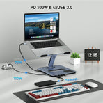 BENFEI 000366GY Laptop Stand with USB C Hub, Multi Function With USB and KVM Switch and 15W Wireless Charger