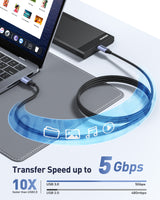 BENFEI 369GY 2M USB 3.0 to USB C Cable, 5Gbps High-Speed Data Sync & 3A Charging - Top-Down View