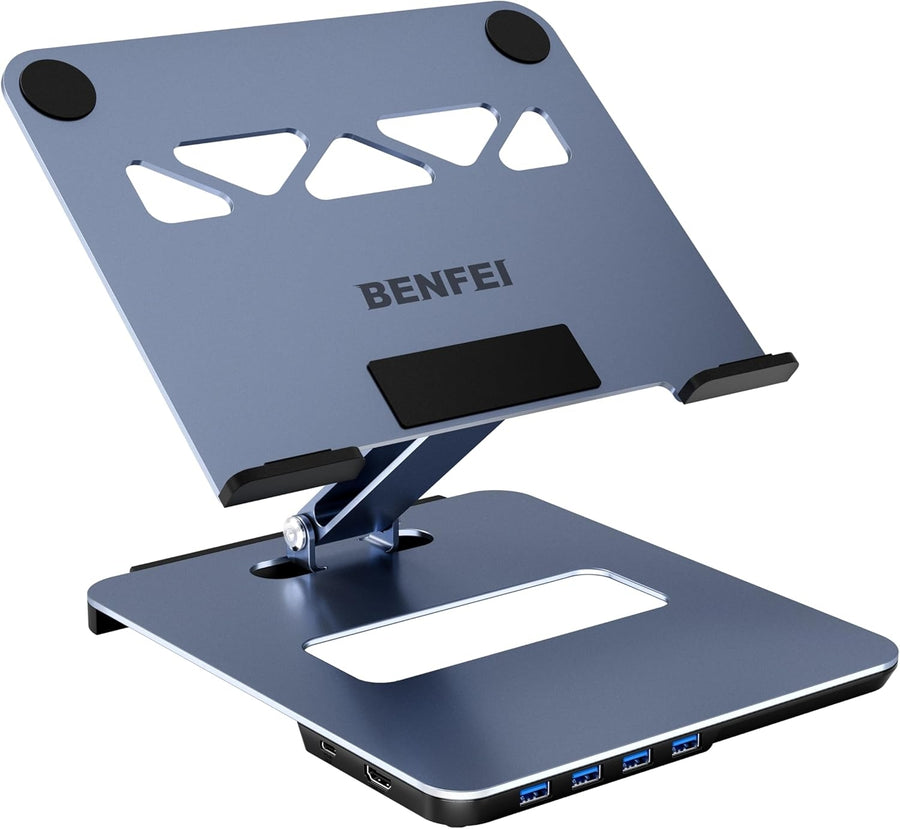 BENFEI 380GY Laptop Stand with USB C 6 in1 4K@60Hz HDMI, 4 x USB3.0, 100W PD Docking Station