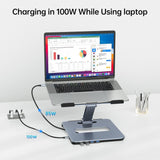 BENFEI 380GY Laptop Stand with USB C 6 in1 4K@60Hz HDMI, 4 x USB3.0, 100W PD Docking Station - Side View