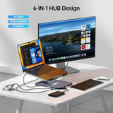 BENFEI 380GY Laptop Stand with USB C 6 in1 4K@60Hz HDMI, 4 x USB3.0, 100W PD Docking Station - 45-Degree Angle