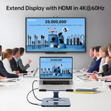 BENFEI 380GY Laptop Stand with USB C 6 in1 4K@60Hz HDMI, 4 x USB3.0, 100W PD Docking Station - Rear View