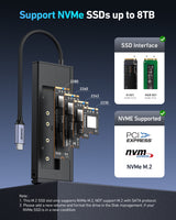 BENFEI 000389GY M.2 NVMe Enclosure with USB-C Hub - 45-Degree Angle
