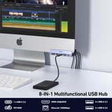 BENFEI 396GY USB-C 8-in-1 Docking HDMI 4K/60Hxz+USB-C(10G)+2xUSB-A(10G)+2xUSB2.0+RJ45+PD100W - Side View
